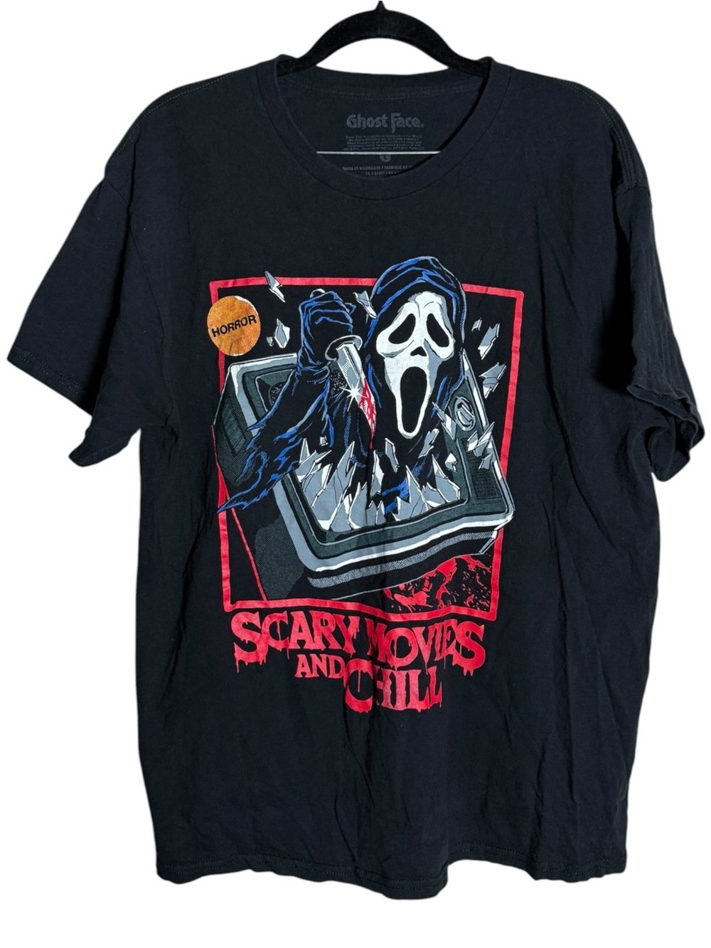 Ghost Face 'Scary Movies and Chill' Graphic Tee - Black with Red & White Print